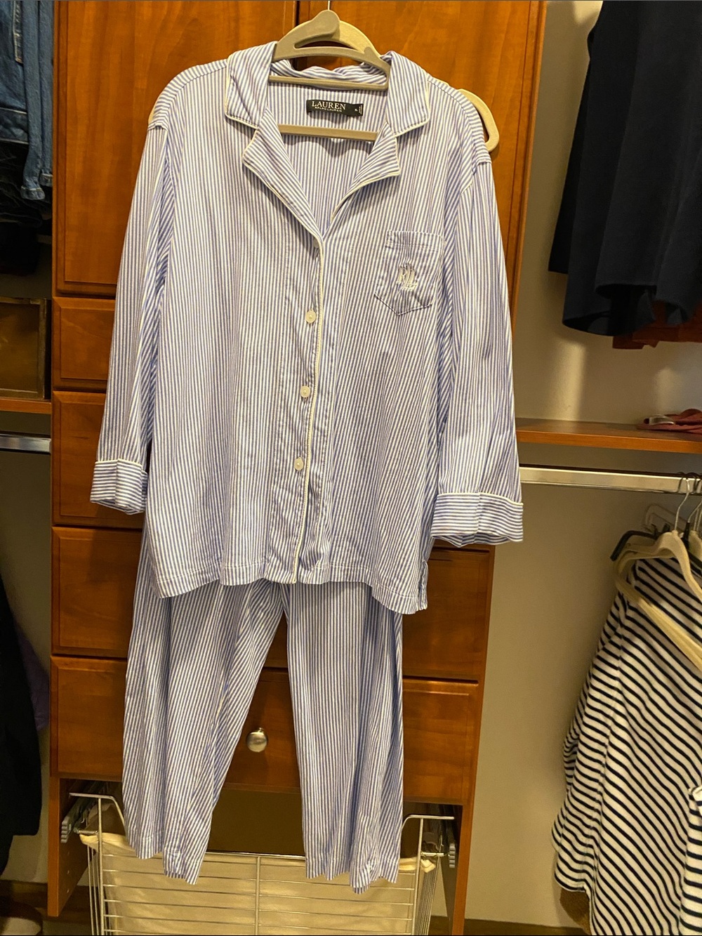 Lauren Ralph Lauren Light Blue & White Striped Cotton Pajama Set